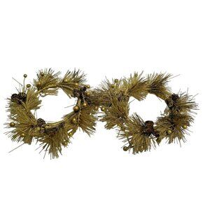 Gold Candle Ring  Pine cone Needles Vintage lot 2 Grannycore Christmas Holiday